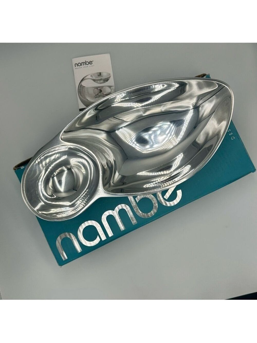Nambe Pinion Chip & Dip Serving Bowl Metal Alloy Divided Platter Modern NIB